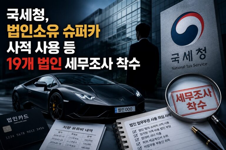 국세청이 법인 소유 슈퍼카 사적 사용 등 탈세 의심 사례에 대해 세무조사에 착수한 모습을 표현한 이미지